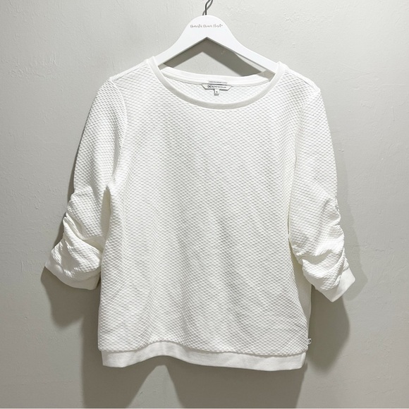 TOM TAILOR DENIM Women’s Off White Textured Ruched Sleeve Sweatshirt Size XL - Picture 2 of 8